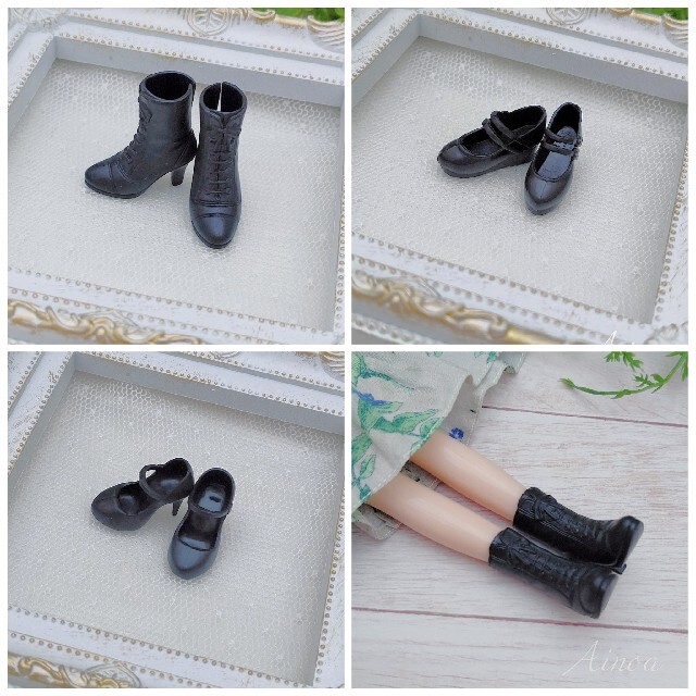 【DS】ドール用シューズ 黒 ストラップ ブーツ パンプス 靴  ハンドメイドのぬいぐるみ/人形(人形)の商品写真