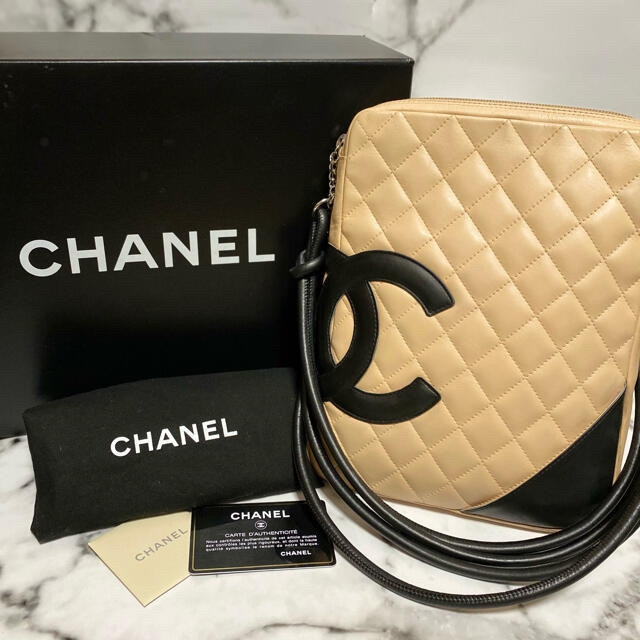 【良品☆】CHANEL ショルダーバッグ カンボンライン / ベージュ