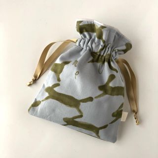 ハンドメイドミニ巾着　runrunrunライトブルー(ポーチ)