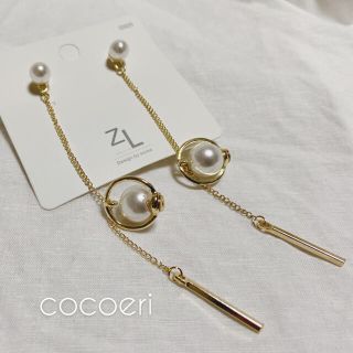 パールチェーンピアス　ゴールド　パール　トレンド　オルチャン(ピアス)