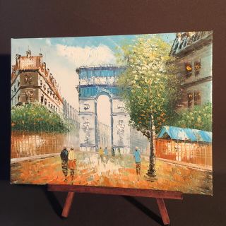 手書き油絵  パリの風景 凱旋門 インテリア 置物 油彩画(絵画/タペストリー)