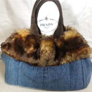 プラダ(PRADA)の本日限♡百貨店購入 紗栄子 PRADA プラダ カナパ  デニム ファー バッグ(トートバッグ)