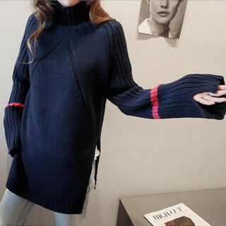 【値下げ】古着ざっくりニット　セーター　サイドスリット　韓国ファッション(ニット/セーター)