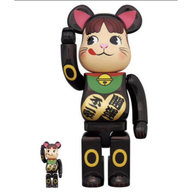 BE@RBRICK 招き猫 ペコちゃん 黒メッキ 100%&400%ベアブリックキャラクターグッズ