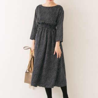 アーバンリサーチ(URBAN RESEARCH)のドットウエストシャーリングワンピース【NAVY】未使用(ロングワンピース/マキシワンピース)