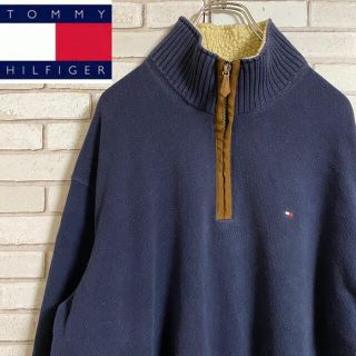 トミーヒルフィガー(TOMMY HILFIGER)の90s 古着 トミーヒルフィガー ハーフジップ ニット 刺繍ロゴ  ゆるだぼ(ニット/セーター)