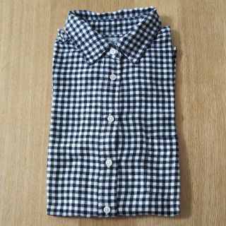 ユニクロ(UNIQLO)のユニクロ UNIQLO フランネル シャツ 白 黒 ギンガムチェック 美品(シャツ/ブラウス(長袖/七分))