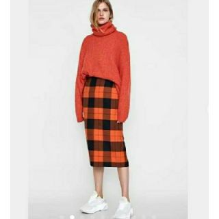 ザラ(ZARA)の新品 ZARA チェック スカート オレンジ H&M(ロングスカート)