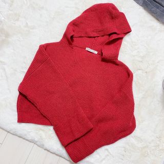 マウジー(moussy)のmoussy マウジー ニット セーター  パーカー 赤 レッド えんじ フード(ニット/セーター)