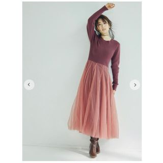 ❤️【送料込】rienda☆DotチュールコンビKnitワンピ