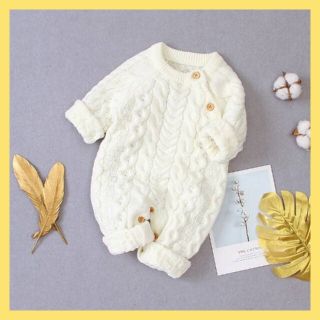 ベビーギャップ(babyGAP)の【新品未使用】ニットロンパース　ホワイト　80(ロンパース)