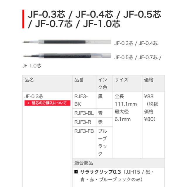 ZEBRA(ゼブラ)のゼブラ サラサクリップ本体と替芯JF-0.3 インテリア/住まい/日用品の文房具(ペン/マーカー)の商品写真