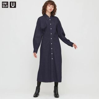 ユニクロ(UNIQLO)のデニムロングシャツワンピース(長袖)(ロングワンピース/マキシワンピース)