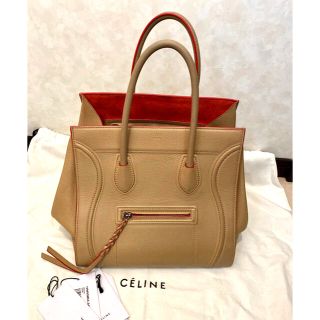 セリーヌ(celine)のセリーヌ　ラゲージファントム　ベージュ×レッド(ハンドバッグ)