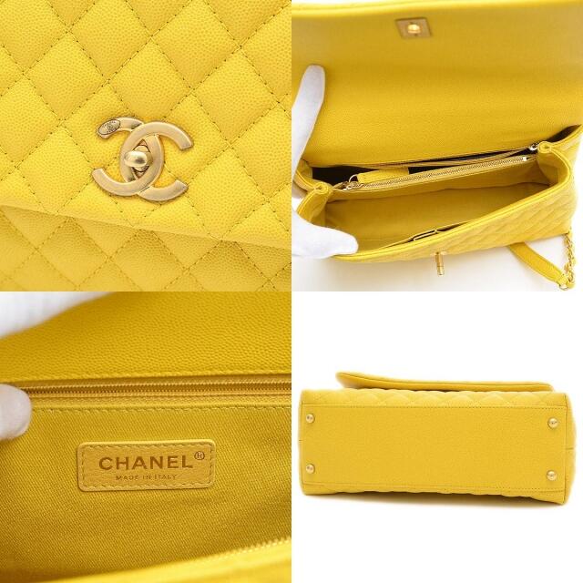 CHANEL(シャネル)のシャネル トップハンドル 2Wayバッグ キャビアスキン イエロー ゴールド金具 レディースのバッグ(ハンドバッグ)の商品写真