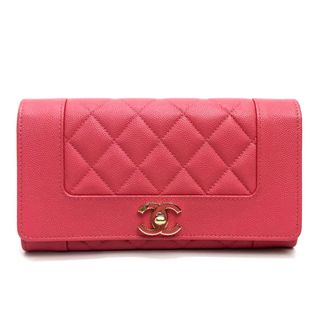 シャネル(CHANEL)のシャネル CHANEL マトラッセ マドモアゼル A80971 CC ココマーク 2つ折り 長財布 キャビアスキン ピンク 美品(財布)