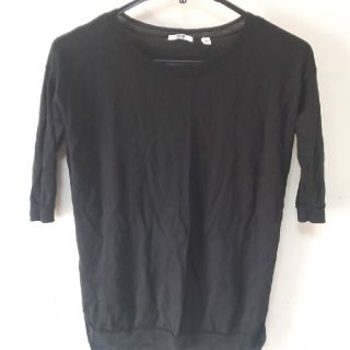 ユニクロ(UNIQLO)の新品 ユニクロ ブラック 黒 ニット トップス レディス L 5分丈(Tシャツ(長袖/七分))