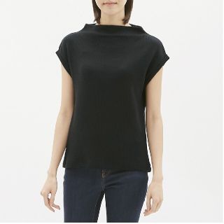ジーユー(GU)のリブ フレンチスリーブT  ブラック Mサイズ(Tシャツ(半袖/袖なし))