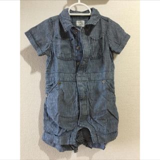 ベビーギャップ(babyGAP)のbaby gap 半袖 オーバーオール ヒッコリーストライプ 6-12month(カバーオール)