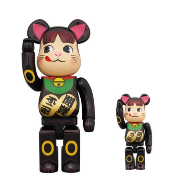 BE@RBRICK 招き猫 ペコちゃん 黒メッキ 100％＆400％