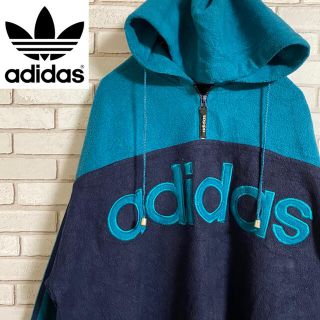 アディダス(adidas)の90s 古着 アディダス ハーフジップパーカー 刺繍ロゴ ビッグシルエット(パーカー)