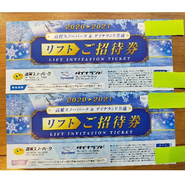 全国総量無料で 高鷲スノーパークダイナランド リフト券 招待券 pta