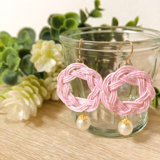 水引 リース(ピンク)ピアス/イヤリングhandmade No.25(ピアス)