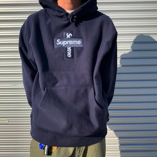 シュプリーム SUPREME 20AW クロス ボックス ロゴ パーカー L 紺