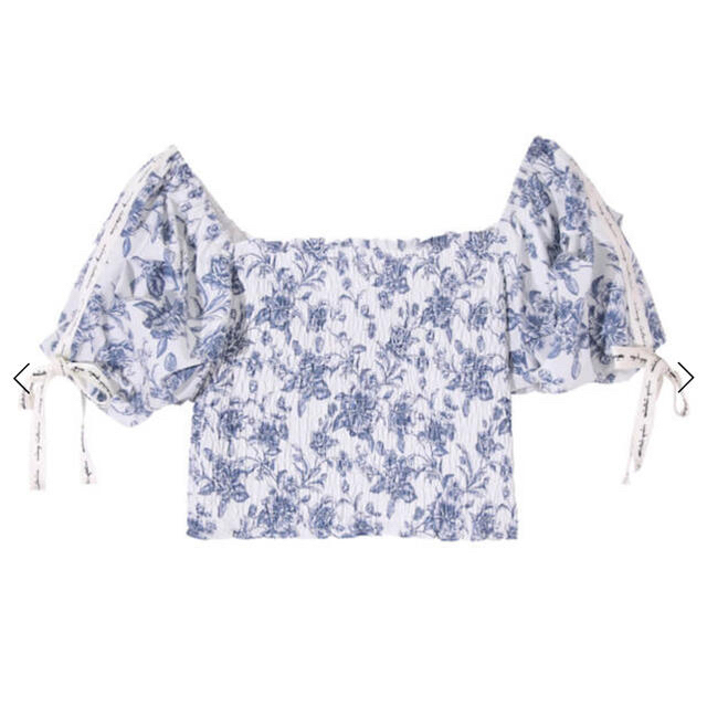 eimy istoire(エイミーイストワール)の新品♡ Amanda flower eimy ribbon シャーリングトップス レディースのトップス(カットソー(半袖/袖なし))の商品写真