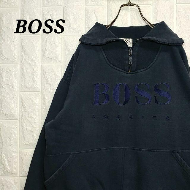 BOSS(ボス)のBOSS ボスアメリカ ハーフジップ スウェット トレーナー 刺繍オーバーサイズ レディースのトップス(トレーナー/スウェット)の商品写真