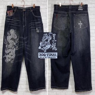 DOG TOWN ドッグタウン 黒龍 極太 ワイドデニム バギー 龍刺繍 DOG TOWN ドッグタウン 黒龍 極太 ワイドデニム バギー 龍刺繍