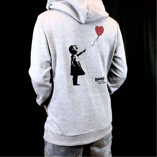 【送料無料】新品 BANKSY 風船と少女 バック プリント パーカー