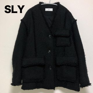 スライ(SLY)のSLY OVER TWEED ジャケット ブラック 定価17,600円(ノーカラージャケット)