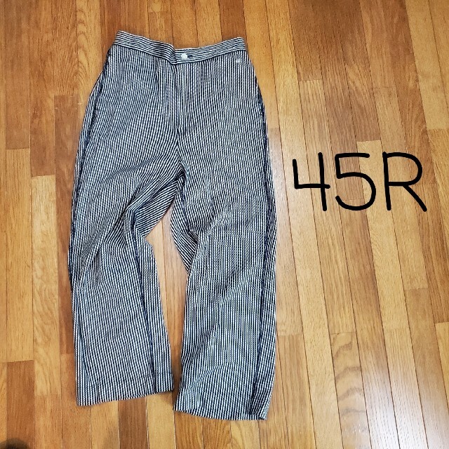 45R ヒッコリー リネン混 ストレッチ ワイドパンツ - カジュアルパンツ
