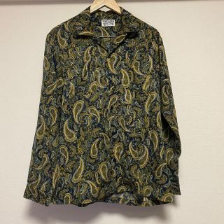 シャツ　柄物　柄シャツ　長袖　長袖シャツ　ペイズリー柄　ブラック　イエロー(シャツ)
