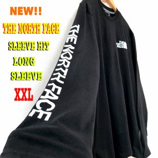 ザノースフェイス(THE NORTH FACE)のアームロゴ♪ XXL相当 新品 ノースフェイス ロンT 黒 ビッグサイズ(Tシャツ/カットソー(七分/長袖))