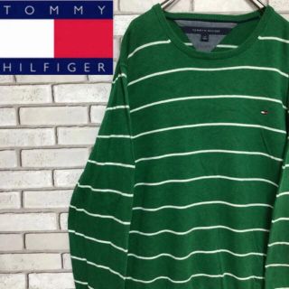 トミーヒルフィガー(TOMMY HILFIGER)のトミーヒルフィガー☆ワンポイント刺繍ロゴグリーンボーダーニットセーター(ニット/セーター)