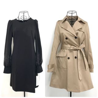 カルバンクライン(Calvin Klein)の【新品✨】定価25,000円❤️カルバンクライン✨サイズ2✨袖ビジューワンピース(ひざ丈ワンピース)