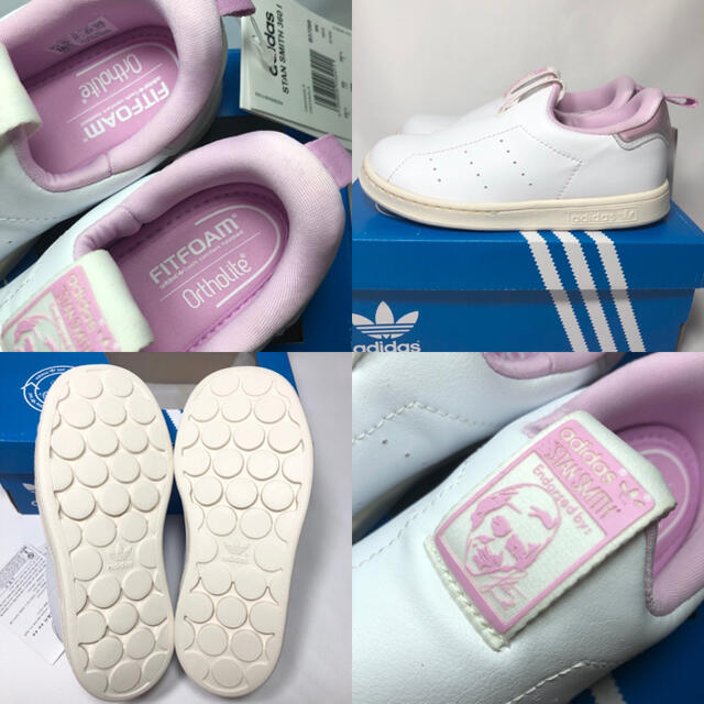 adidas(アディダス)の【新品】アディダス スタンスミス キッズスニーカー ホワイト パープル 15.0 キッズ/ベビー/マタニティのキッズ靴/シューズ(15cm~)(スニーカー)の商品写真