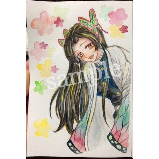 売り切れ 胡蝶カナエ 手描き イラスト  ファンアート 鬼滅の刃 手描きイラスト