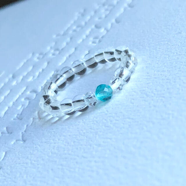 ブルーアパタイト、水晶の指輪 ハンドメイドのアクセサリー(リング)の商品写真