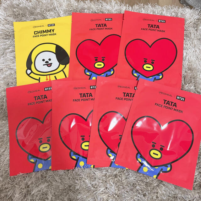 防弾少年団(BTS)(ボウダンショウネンダン)の専用 BT21♡TATA CHIMMY フェイスポイントマスク コスメ/美容のスキンケア/基礎化粧品(パック/フェイスマスク)の商品写真