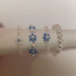 ビーズアクセサリー 水色 花 韓国 リング(リング)