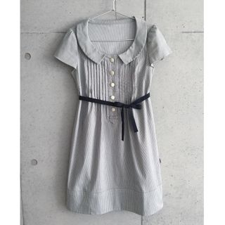 ウィルセレクション(WILLSELECTION)の黒リボン♡ストライプ♡シャツワンピ(ひざ丈ワンピース)