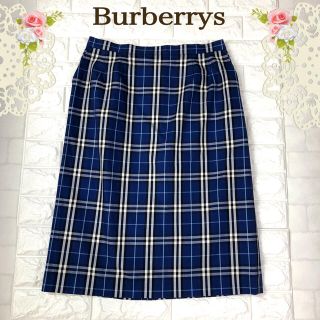 バーバリー(BURBERRY)のバーバリーズ（17号）ブルーのノバチェックタイトスカート美品(ひざ丈スカート)