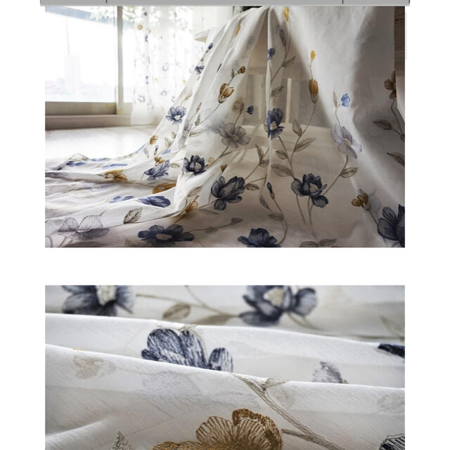 i-mi様専用　　刺繍　レースカーテン　お花　ブルー　グレー インテリア/住まい/日用品のカーテン/ブラインド(カーテン)の商品写真