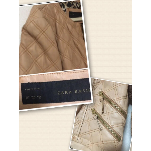 ZARA(ザラ)のZARA レザーライダース　ノーカラージャケット　本革　ベージュ レディースのジャケット/アウター(ノーカラージャケット)の商品写真