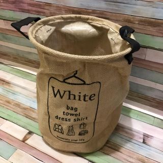 英字  （white）ストッカー ジュートバスケット ランドリーボックス　(バスケット/かご)