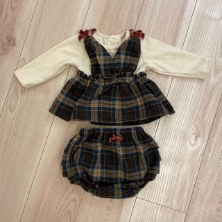 フタフタ(futafuta)のチェック柄　ベビー服　セットアップ　70センチ(ワンピース)