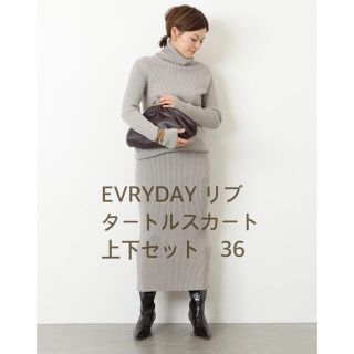 ドゥーズィエムクラス(DEUXIEME CLASSE)の新品タグ付き　EVRYDAY リブタートル　スカート　セット　ベージュ 36(ニット/セーター)